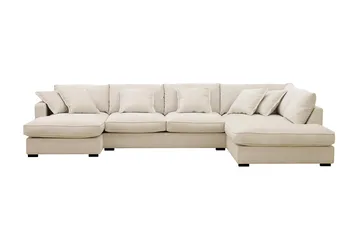 Rossita Lyx 5-seters høyrevendt U-formet ekstra dyp sofa med divan og sjeselong i chenille - Beige - Møbler - Sofaer - U-sofa