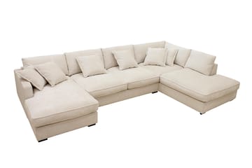 Rossita Lyx 5-seters høyrevendt U-formet ekstra dyp sofa med divan og sjeselong i chenille - Beige - Møbler - Sofaer - U-sofa