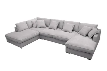 Rossita Lyx 5-seters høyrevendt U-formet ekstra dyp sofa med divan og sjeselong i chenille - Grå - Møbler - Sofaer - U-sofa