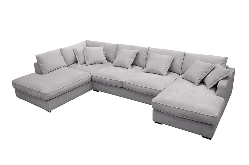 Rossita Lyx 5-seters høyrevendt U-formet ekstra dyp sofa med divan og sjeselong i chenille - Grå - Møbler - Sofaer - U-sofa
