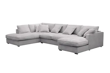 Rossita Lyx 5-seters høyrevendt U-formet ekstra dyp sofa med divan og sjeselong i chenille - Grå - Møbler - Sofaer - U-sofa