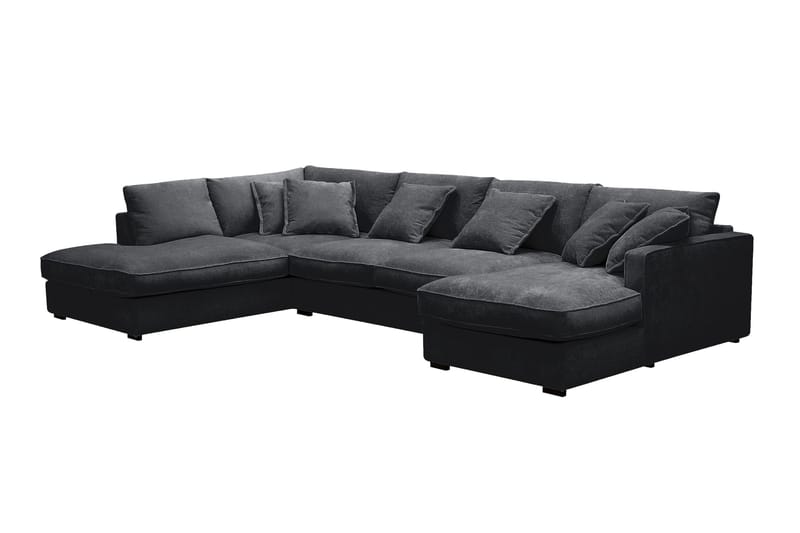 Rossita Lyx 5-seters høyrevendt U-formet ekstra dyp sofa med divan og sjeselong i chenille - Svart - Møbler - Sofaer - U-sofa