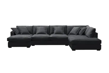 Rossita Lyx 5-seters høyrevendt U-formet ekstra dyp sofa med divan og sjeselong i chenille - Trenza 01, Svart Chenille - Møbler - Sofaer - U-sofa
