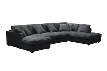 Rossita Lyx 5-seters høyrevendt U-formet ekstra dyp sofa med divan og sjeselong i chenille - Trenza 01, Svart Chenille - Møbler - Sofaer - U-sofa