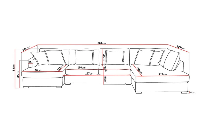 Rossita Lyx 5-seters høyrevendt U-formet ekstra dyp sofa med divan og sjeselong i chenille - Trenza 06, Beige Chenille - Møbler - Sofaer - U-sofa