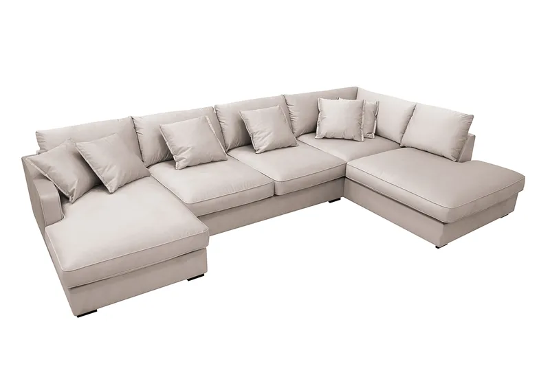 Rossita Lyx 5-seters høyrevendt U-formet ekstra dyp sofa med divan og sjeselong i fløyel - Beige - Møbler - Sofaer - Fløyelssofaer