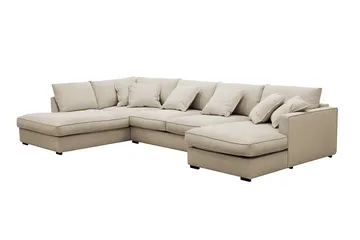 Rossita Lyx 5-seters høyrevendt U-formet ekstra dyp sofa med divan og sjeselong i manchester - Krem - Møbler - Sofaer - U-sofa