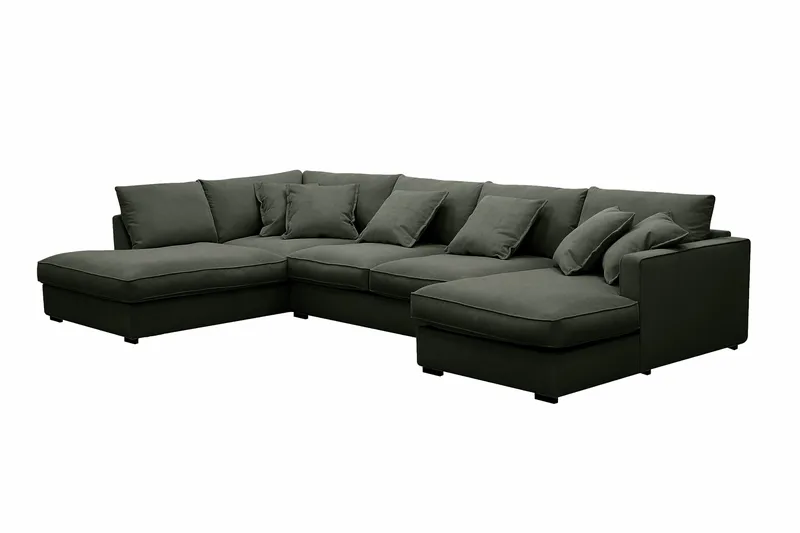 Rossita Lyx 5-seters høyrevendt U-formet ekstra dyp sofa med divan og sjeselong i manchester - Mørkegrønn - Møbler - Sofaer - U-sofa