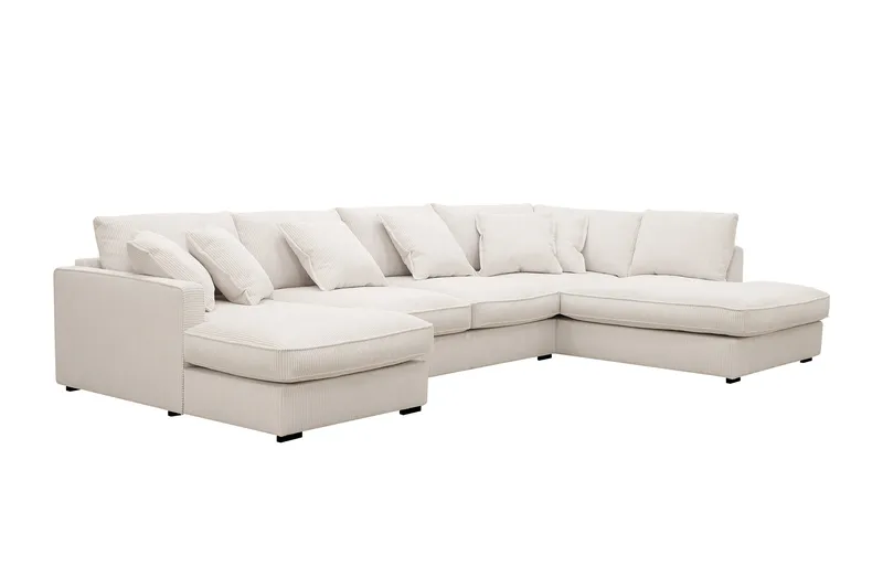 Rossita Lyx 5-seters høyrevendt U-formet ekstra dyp sofa med divan og sjeselong i manchester - Offwhite - Møbler - Sofaer - U-sofa
