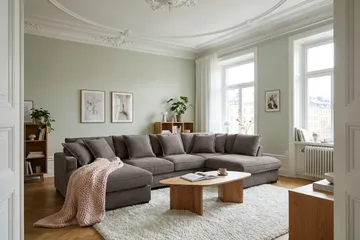 Rossita Lyx 5-seters høyrevendt U-formet ekstra dyp sofa med divan og sjeselong i manchester - Taupe - Møbler - Sofaer - U-sofa
