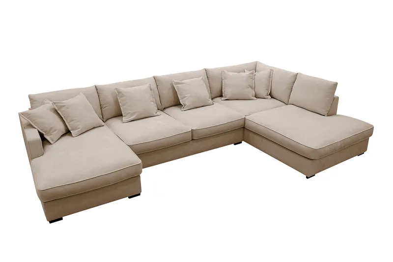 Rossita Lyx 5-seters høyrevendt U-formet ekstra dyp sofa med divan og sjeselong i stoff - Lysebrun - Møbler - Sofaer - U-sofa