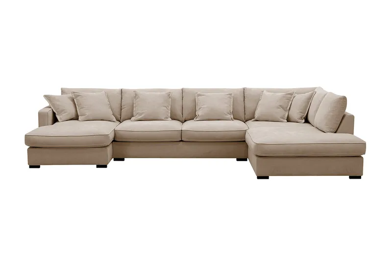 Rossita Lyx 5-seters høyrevendt U-formet ekstra dyp sofa med divan og sjeselong i stoff, Lysebrun