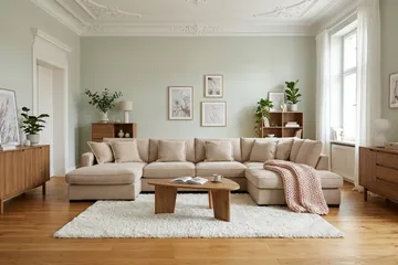 Rossita Lyx 5-seters høyrevendt U-formet ekstra dyp sofa med divan og sjeselong i stoff - Lysebrun - Møbler - Sofaer - U-sofa