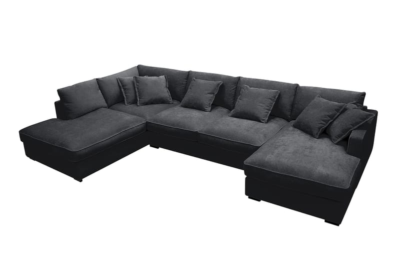Rossita Lyx 5-seters venstrevendt U-formet ekstra dyp sofa med divan og sjeselong i chenille - Svart - Møbler - Sofaer - U-sofa