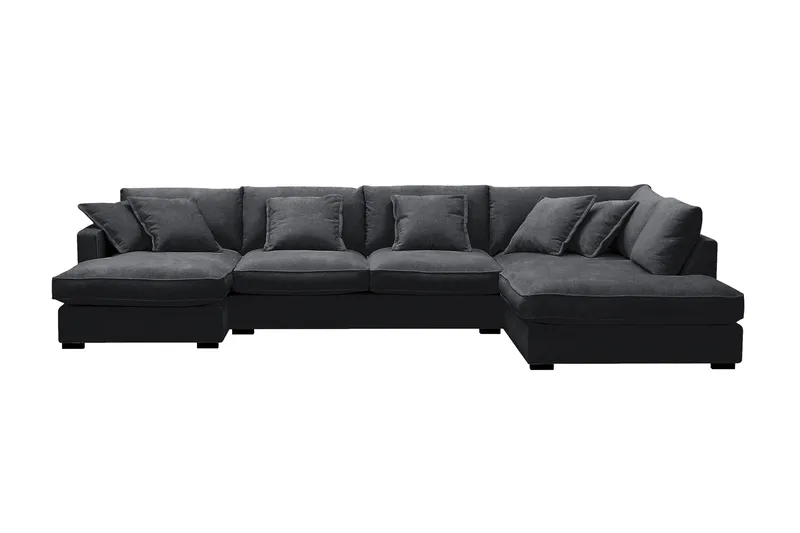Rossita Lyx 5-seters venstrevendt U-formet ekstra dyp sofa med divan og sjeselong i chenille, Svart