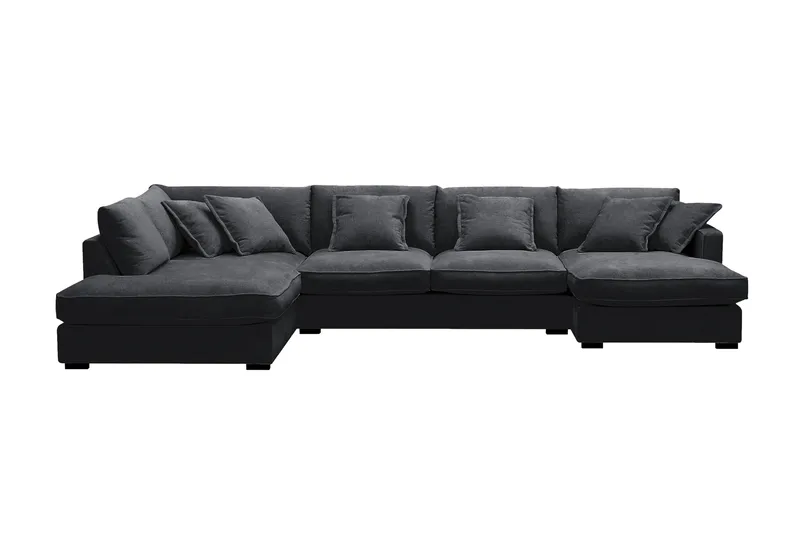 Rossita Lyx 5-seters venstrevendt U-formet ekstra dyp sofa med divan og sjeselong i chenille, Svart