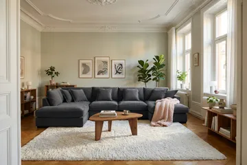 Rossita Lyx 5-seters venstrevendt U-formet ekstra dyp sofa med divan og sjeselong i chenille - Trenza 01, Svart Chenille - Møbler - Sofaer - U-sofa