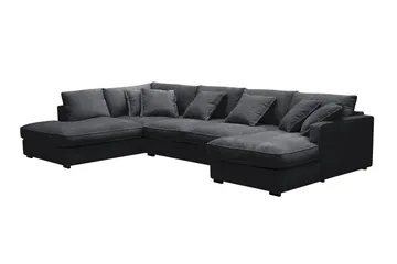Rossita Lyx 5-seters venstrevendt U-formet ekstra dyp sofa med divan og sjeselong i chenille - Trenza 01, Svart Chenille - Møbler - Sofaer - U-sofa