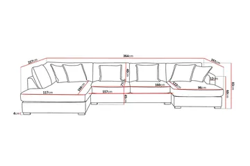 Rossita Lyx 5-seters venstrevendt U-formet ekstra dyp sofa med divan og sjeselong i chenille - Trenza 08, Grå/Brun Chenille - Møbler - Sofaer - U-sofa