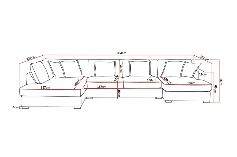 Rossita Lyx 5-seters venstrevendt U-formet ekstra dyp sofa med divan og sjeselong i chenille - Trenza 08, Grå/Brun Chenille - Møbler - Sofaer - U-sofa