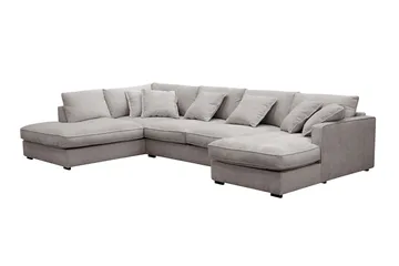 Rossita Lyx 5-seters venstrevendt U-formet ekstra dyp sofa med divan og sjeselong i chenille - Trenza 08, Grå/Brun Chenille - Møbler - Sofaer - U-sofa