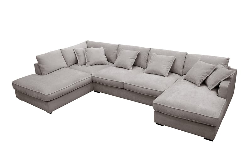 Rossita Lyx 5-seters venstrevendt U-formet ekstra dyp sofa med divan og sjeselong i chenille - Trenza 08, Grå/Brun Chenille - Møbler - Sofaer - U-sofa