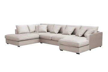 Rossita Lyx 5-seters venstrevendt U-formet ekstra dyp sofa med divan og sjeselong i fløyel - Beige - Møbler - Sofaer - Fløyelssofaer