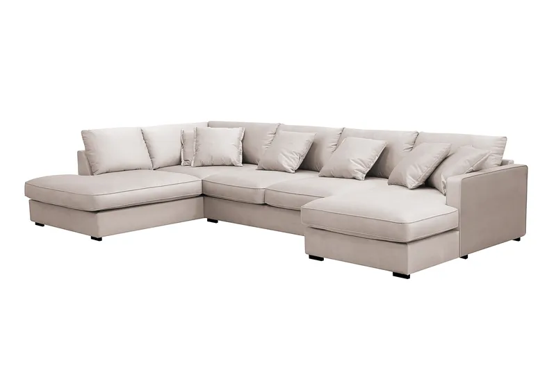 Rossita Lyx 5-seters venstrevendt U-formet ekstra dyp sofa med divan og sjeselong i fløyel - Beige - Møbler - Sofaer - Fløyelssofaer