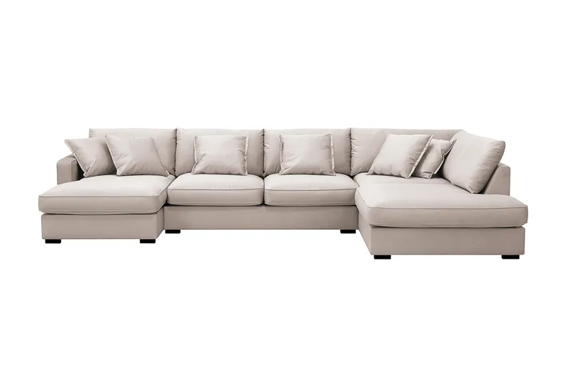 Rossita Lyx 5-seters venstrevendt U-formet ekstra dyp sofa med divan og sjeselong i fløyel, Beige