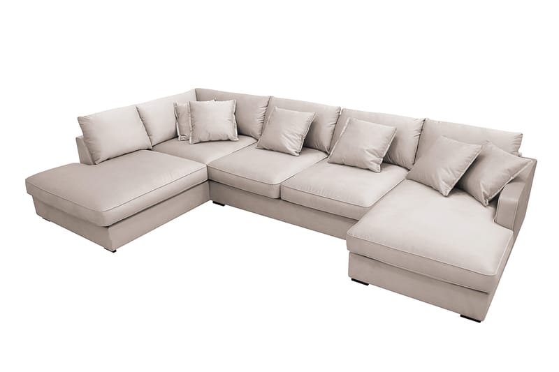 Rossita Lyx 5-seters venstrevendt U-formet ekstra dyp sofa med divan og sjeselong i fløyel - Beige - Møbler - Sofaer - Fløyelssofaer