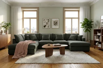 Rossita Lyx 5-seters venstrevendt U-formet ekstra dyp sofa med divan og sjeselong i manchester - Mørkegrønn - Møbler - Sofaer - U-sofa