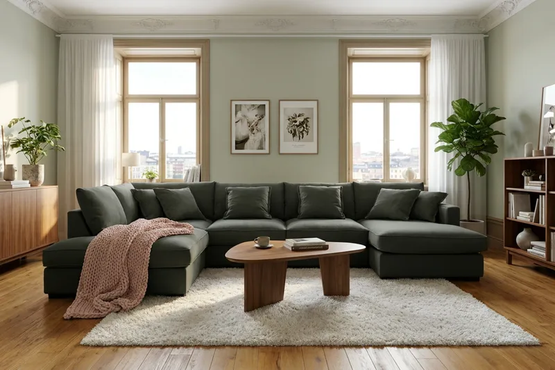 Rossita Lyx 5-seters venstrevendt U-formet ekstra dyp sofa med divan og sjeselong i manchester - Mørkegrønn - Møbler - Sofaer - U-sofa