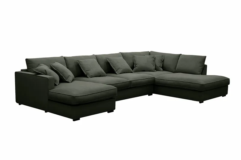Rossita Lyx 5-seters venstrevendt U-formet ekstra dyp sofa med divan og sjeselong i manchester - Mørkegrønn - Møbler - Sofaer - U-sofa