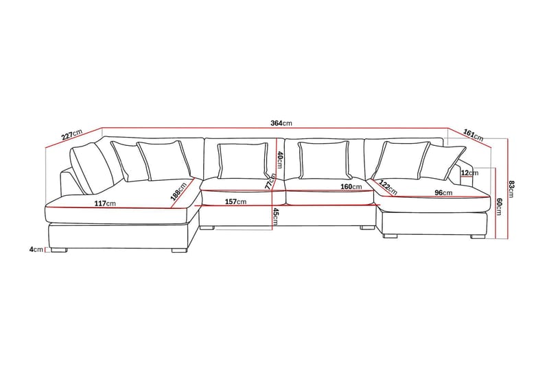 Rossita Lyx 5-seters venstrevendt U-formet ekstra dyp sofa med divan og sjeselong i manchester - Offwhite - Møbler - Sofaer - U-sofa