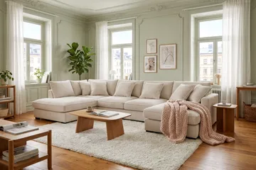 Rossita Lyx 5-seters venstrevendt U-formet ekstra dyp sofa med divan og sjeselong i manchester - Offwhite - Møbler - Sofaer - U-sofa