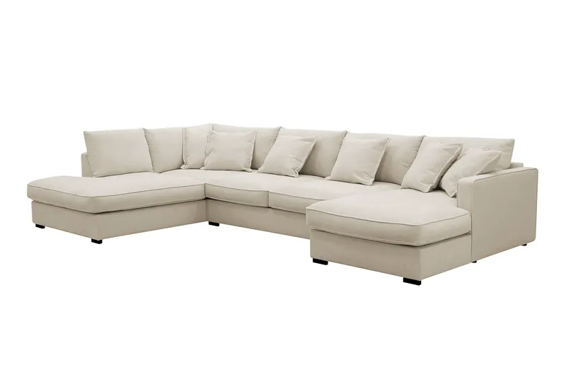 Rossita Lyx 5-seters venstrevendt U-formet ekstra dyp sofa med divan og sjeselong i stoff - Beige - Møbler - Sofaer - U-sofa