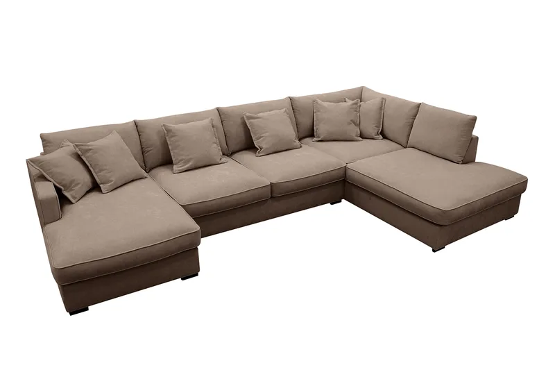 Rossita Lyx 5-seters venstrevendt U-formet ekstra dyp sofa med divan og sjeselong i stoff - Mørkebrun - Møbler - Sofaer - U-sofa