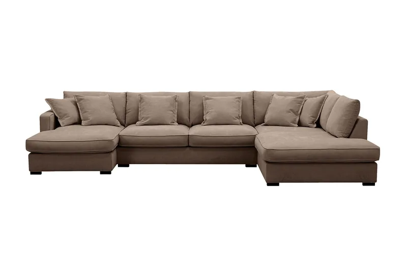 Rossita Lyx 5-seters venstrevendt U-formet ekstra dyp sofa med divan og sjeselong i stoff, Mørkebrun