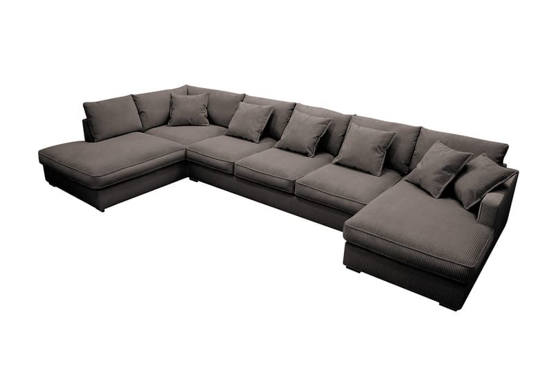 Rossita Lyx 6-seter Høyrevendt U-formet Ekstra dyp Sofa med Divan og Sjeselong i Kordfløyel - Brun - Møbler - Sofaer - U-sofa