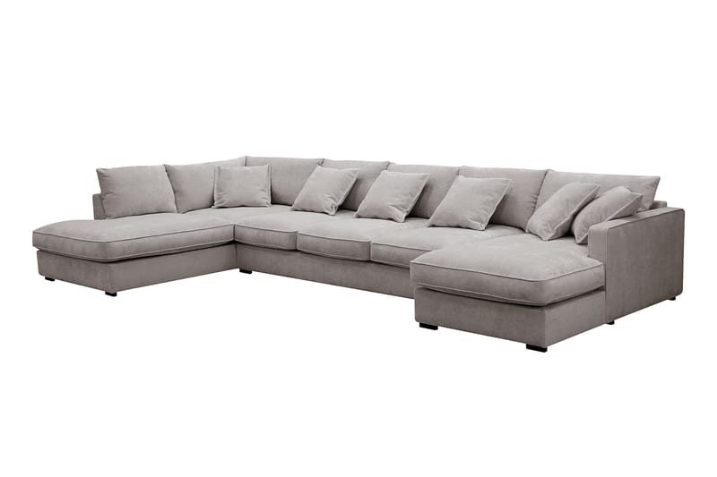 Rossita Lyx 6-seters høyrevendt U-formet ekstra dyp sofa med divan og sjeselong i chenille - Grå/Brun - Møbler - Sofaer - U-sofa