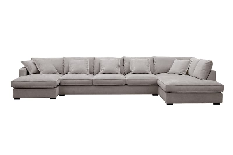 Rossita Lyx 6-seters høyrevendt U-formet ekstra dyp sofa med divan og sjeselong i chenille, Grå/Brun