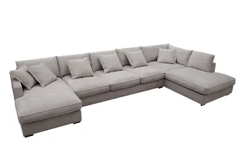 Rossita Lyx 6-seters høyrevendt U-formet ekstra dyp sofa med divan og sjeselong i chenille - Grå/Brun - Møbler - Sofaer - U-sofa