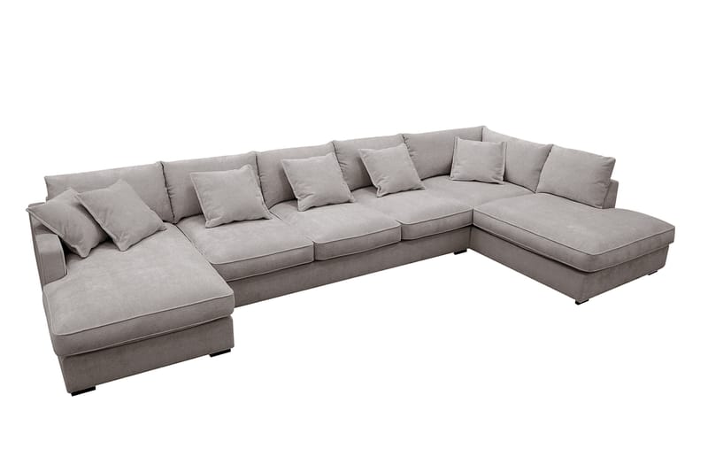 Rossita Lyx 6-seters høyrevendt U-formet ekstra dyp sofa med divan og sjeselong i chenille - Grå/Brun - Møbler - Sofaer - U-sofa