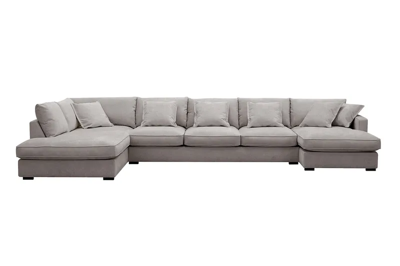 Rossita Lyx 6-seters høyrevendt U-formet ekstra dyp sofa med divan og sjeselong i chenille, Grå/Brun