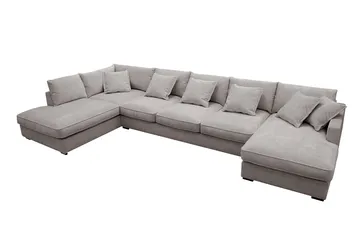 Rossita Lyx 6-seters høyrevendt U-formet ekstra dyp sofa med divan og sjeselong i chenille - Grå/Brun - Møbler - Sofaer - U-sofa