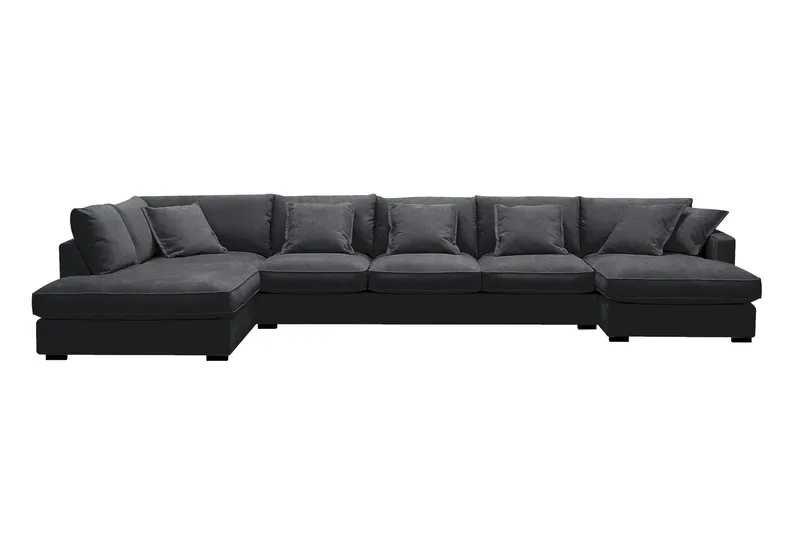 Rossita Lyx 6-seters høyrevendt U-formet ekstra dyp sofa med divan og sjeselong i chenille, Svart