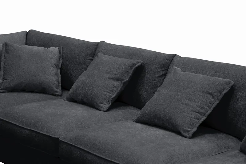 Rossita Lyx 6-seters høyrevendt U-formet ekstra dyp sofa med divan og sjeselong i chenille - Svart - Møbler - Sofaer - U-sofa
