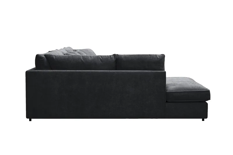 Rossita Lyx 6-seters høyrevendt U-formet ekstra dyp sofa med divan og sjeselong i chenille - Svart - Møbler - Sofaer - U-sofa