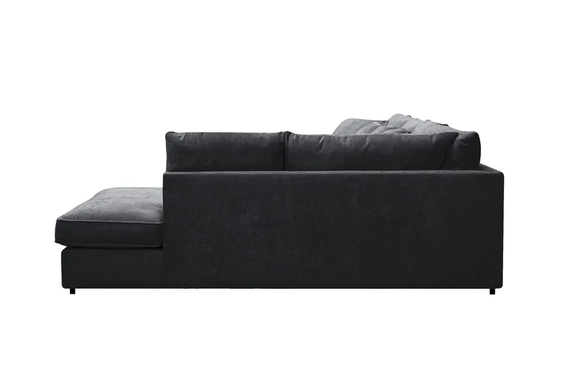 Rossita Lyx 6-seters høyrevendt U-formet ekstra dyp sofa med divan og sjeselong i chenille - Trenza 01, Svart Chenille - Møbler - Sofaer - U-sofa