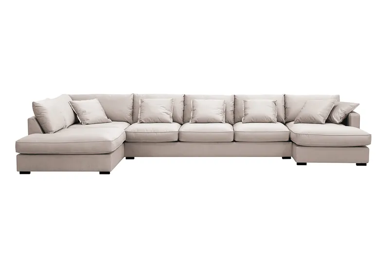 Rossita Lyx 6-seters høyrevendt U-formet ekstra dyp sofa med divan og sjeselong i fløyel - Beige - Møbler - Sofaer - Fløyelssofaer